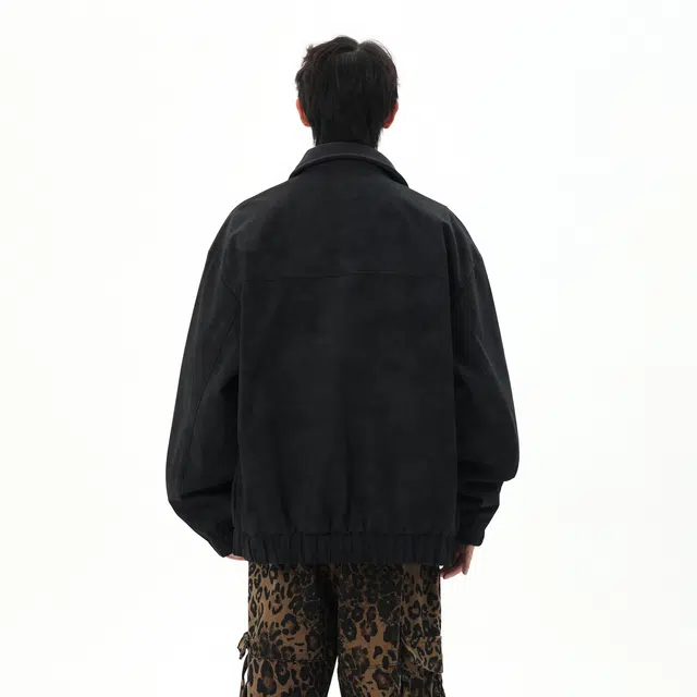 普鲁士多特蒙德 美式复古巴恩风拼接撞色灯芯绒翻领外套无性别主义做旧扎染队徽字母袋印花铆钉贴宽松痞帅工装短款休闲夹克 男女同款