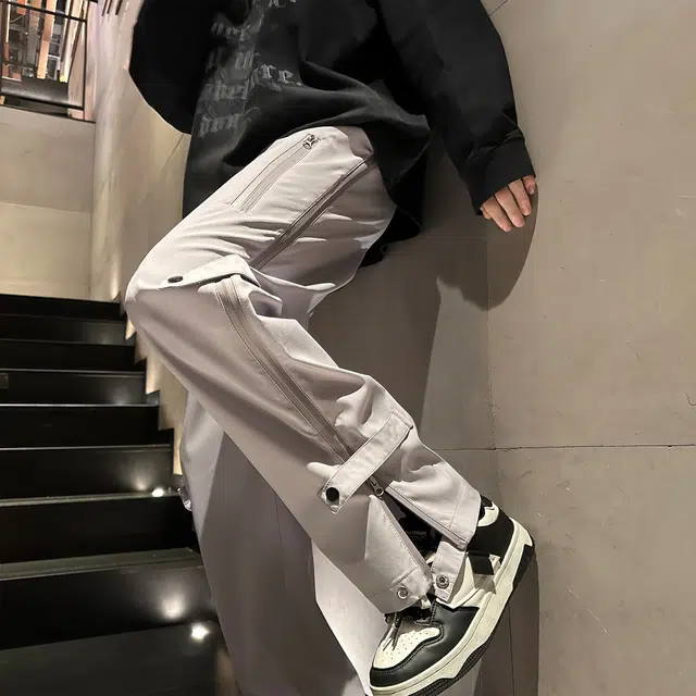 普鲁士多特蒙德 美式高街复古经典潮流基础款时尚宽松直筒百搭舒适户外运动侧边拉链城市机能休闲裤 男女同款