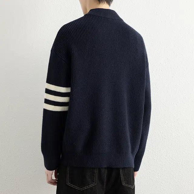 普鲁士多特蒙德 港风潮牌高街双拉链学生简约纯色提花针织外套防静电男宽松百搭情侣休闲开衫毛衣 男女同款