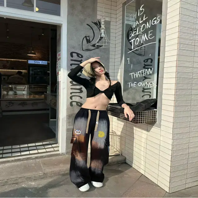 普鲁士多特蒙德 美式复古高街学院风口袋骷髅头印花扎染时尚做旧系带休闲百搭工装牛仔裤 男女同款
