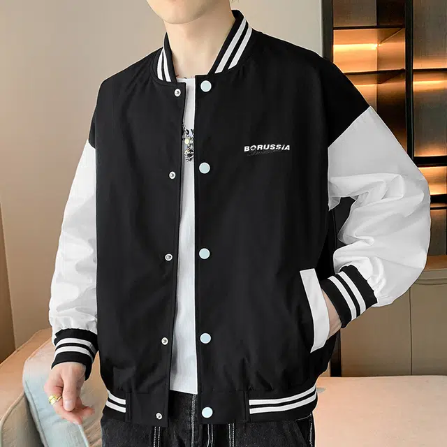 普鲁士多特蒙德 棒球服外套男春夏季潮牌美式高街痞帅青少年宽松休闲撞色拼接设计感夹克 男女同款
