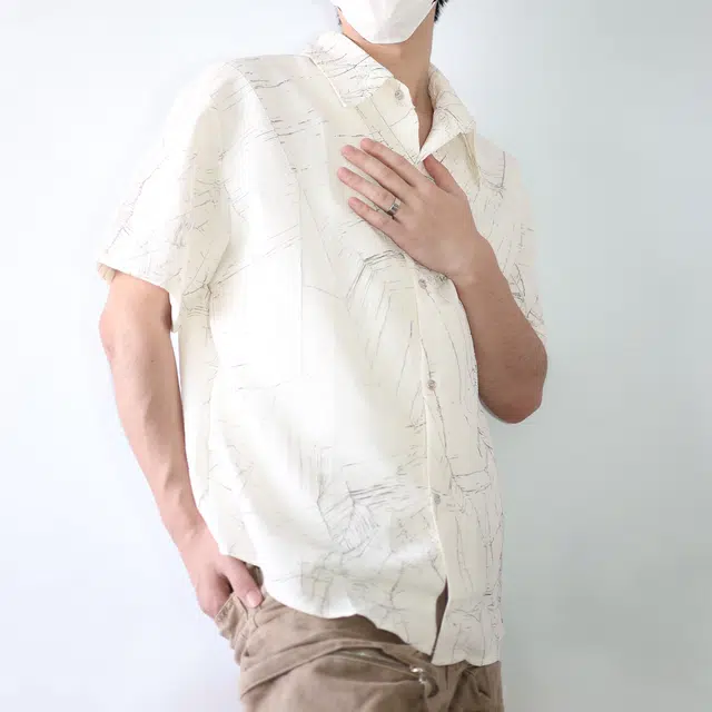 普鲁士多特蒙德 美式复古潮流解构肌理感裂纹宽松舒适时尚街头日常百搭经典简约休闲短袖衬衫 男女同款