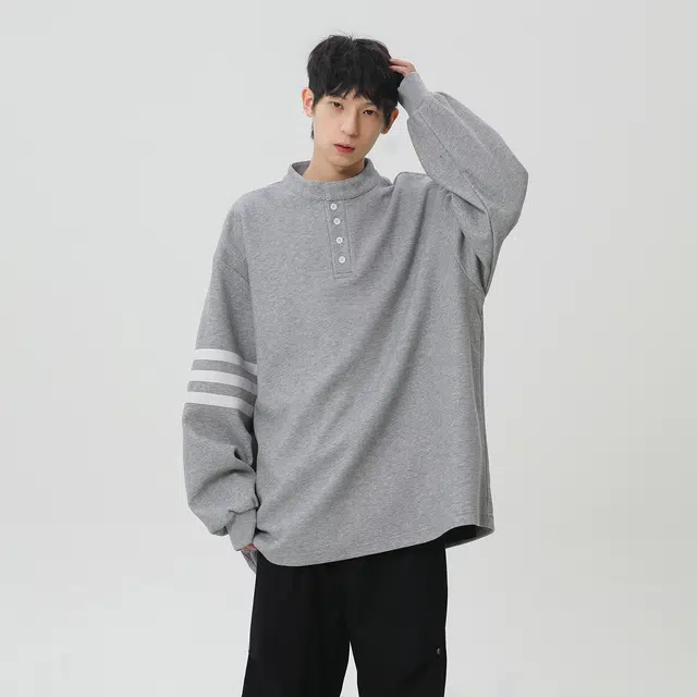 普鲁士多特蒙德 学院风美式胸针可拆卸三条杠垂感潮流纯色复古小众个性设计高级感透气上衣百搭无性别主义圆领长袖卫衣 男女同款