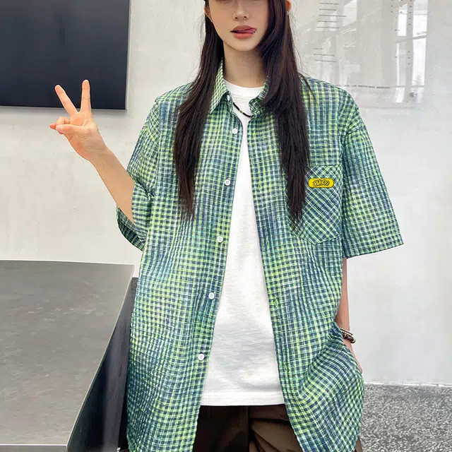 普鲁士多特蒙德 小清新宽松舒适简约柔软凉感轻薄短袖衬衫 男女同款