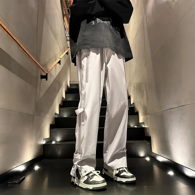 普鲁士多特蒙德 美式高街复古经典潮流基础款时尚宽松直筒百搭舒适户外运动侧边拉链城市机能休闲裤 男女同款