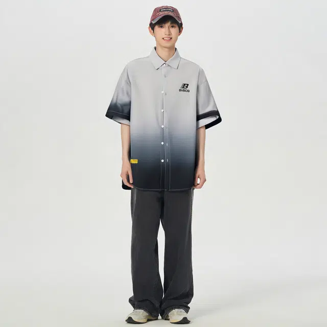 普鲁士多特蒙德 无性别主义队徽字母印花时尚渐变凉感宽松百搭翻领短袖衬衫 男女同款