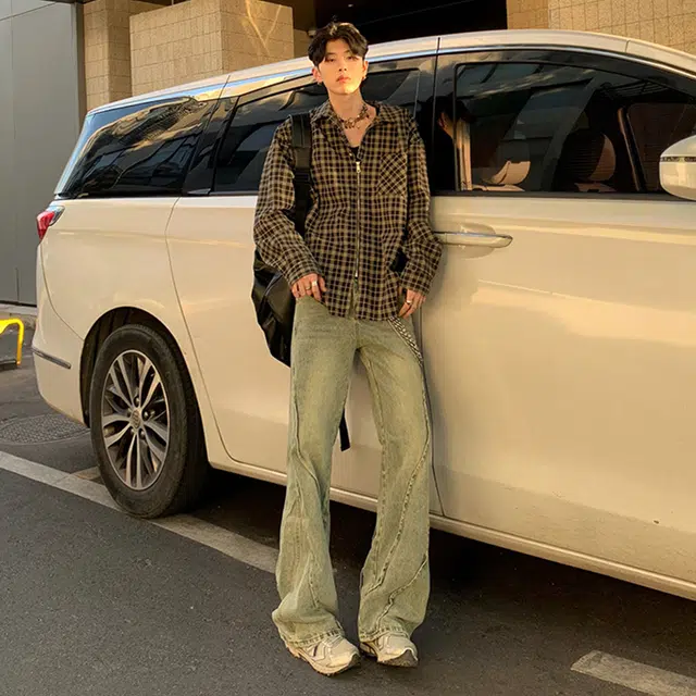 普鲁士多特蒙德 美式小众设计感拼接休闲裤男夏季潮牌高街宽松直筒长裤子潮流时尚百搭痞帅牛仔裤 男女同款