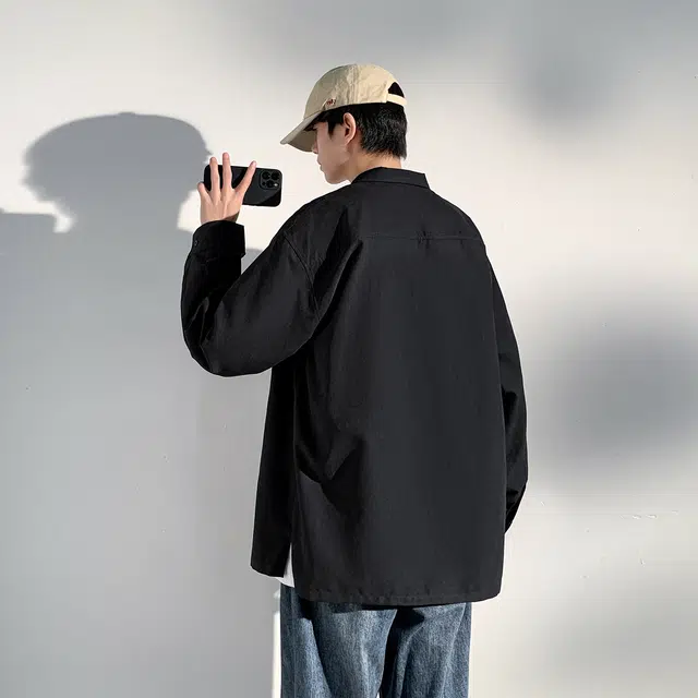 普鲁士多特蒙德 美式字母印花垂感宽松单排扣长袖衬衫 男女同款