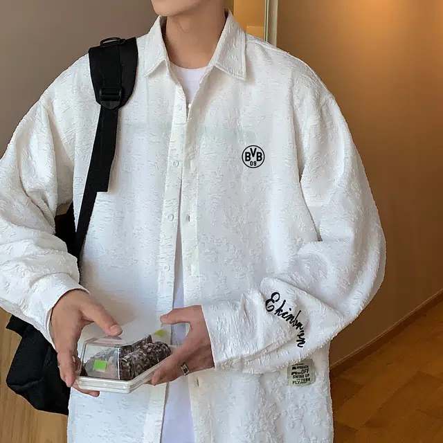 普鲁士多特蒙德 肌理感提花衬衣外套高级感简约时尚学院休闲百搭凉感亲肤透气翻领短袖衬衫 男女同款