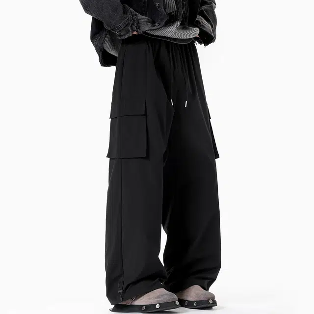 普鲁士多特蒙德 美式潮牌宽松舒适百搭工装长裤直筒多口袋印花设计简约纯色阔腿休闲裤 男女同款