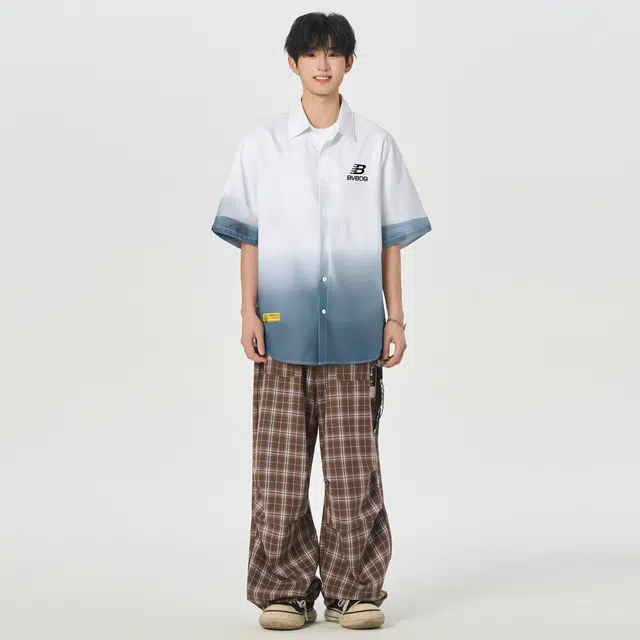 普鲁士多特蒙德 无性别主义队徽字母印花时尚渐变凉感宽松百搭翻领短袖衬衫 男女同款