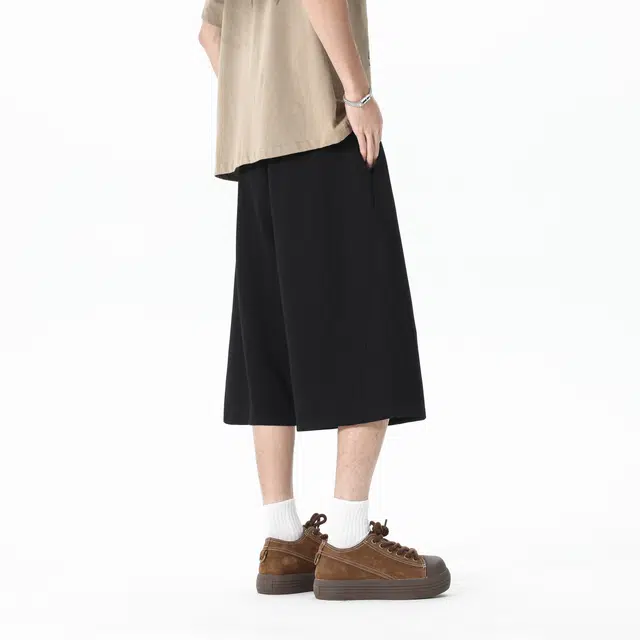 普鲁士多特蒙德 美式高街学院风纯色拼接印花宽松薄款透气七分休闲短裤 男女同款