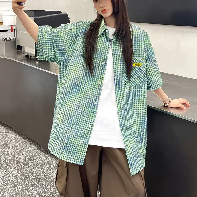 普鲁士多特蒙德 小清新宽松舒适简约柔软凉感轻薄短袖衬衫 男女同款