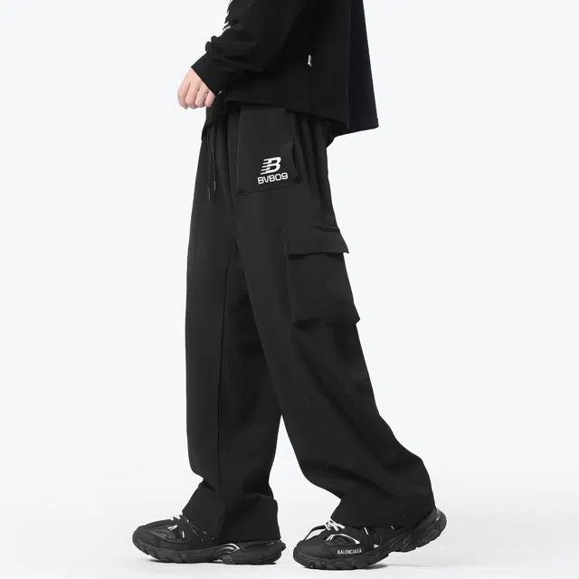 普鲁士多特蒙德 美式户外山系风拼接多口袋设计队徽字母印花纯色美拉德色系休闲长裤宽松直筒百搭日常通勤日系潮牌工装裤 男女同款