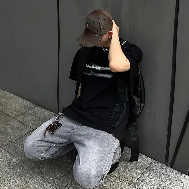 普鲁士多特蒙德 美式复古水洗高街纯色无性别主义宽松微喇直筒中腰休闲百搭舒适长裤牛仔裤 男女同款