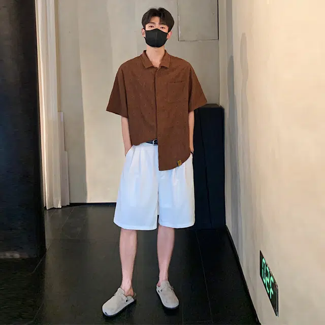 普鲁士多特蒙德 无性别主义高街风古巴领法式慵懒风时尚百搭肌理感镂空性感时尚宽松短袖衬衫 男女同款