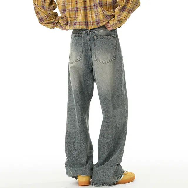 普鲁士多特蒙德 美式高街潮牌舒适宽松长裤复古简约印花设计日常通勤百搭休闲牛仔裤 男女同款