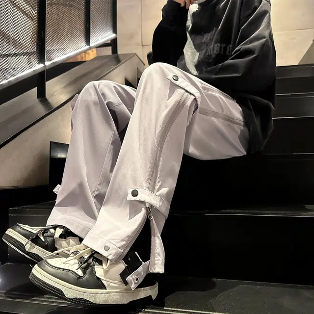 普鲁士多特蒙德 美式高街复古经典潮流基础款时尚宽松直筒百搭舒适户外运动侧边拉链城市机能休闲裤 男女同款