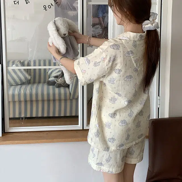 侘町 卡通可爱柔软透气亲肤纯棉睡衣礼盒 女款 图片色