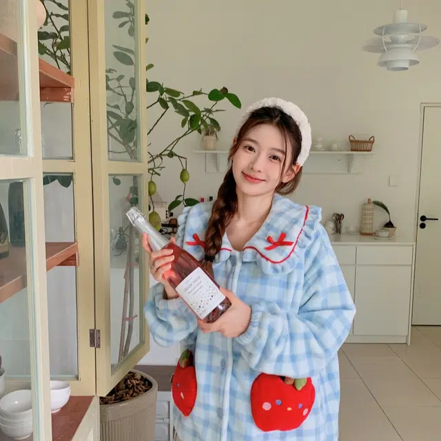 侘町 海盐立体苹果柔软透气亲肤睡衣套装 女款 蓝色