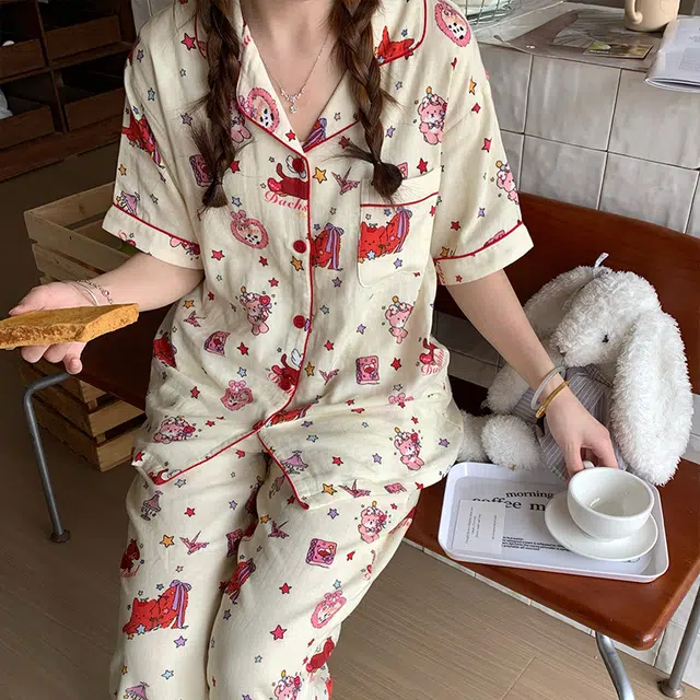 侘町 星星熊纯棉可爱卡通柔软透气亲肤睡衣礼盒 女款 图片色