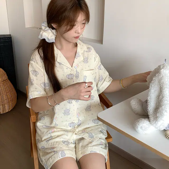侘町 卡通可爱柔软透气亲肤纯棉睡衣礼盒 女款 图片色