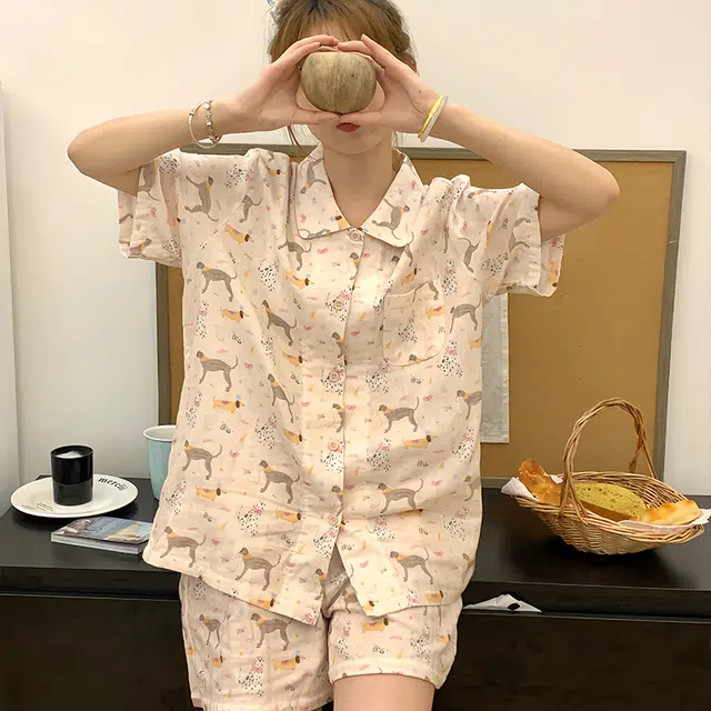 侘町 蝴蝶结腊肠狗卡通柔软透气亲肤睡衣礼盒 女款 图片色