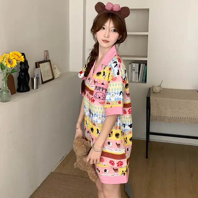 侘町 多巴胺纯棉卡通柔软透气亲肤睡衣礼盒 女款 图片色