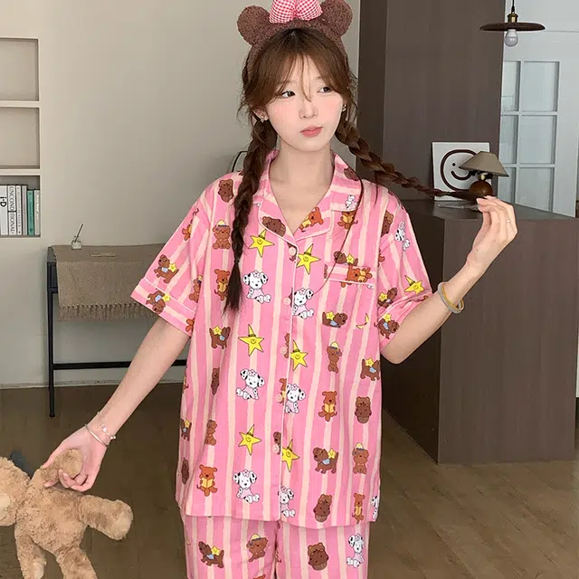 侘町 星星狗纯棉短袖卡通柔软透气亲肤睡衣礼盒 女款 图片色