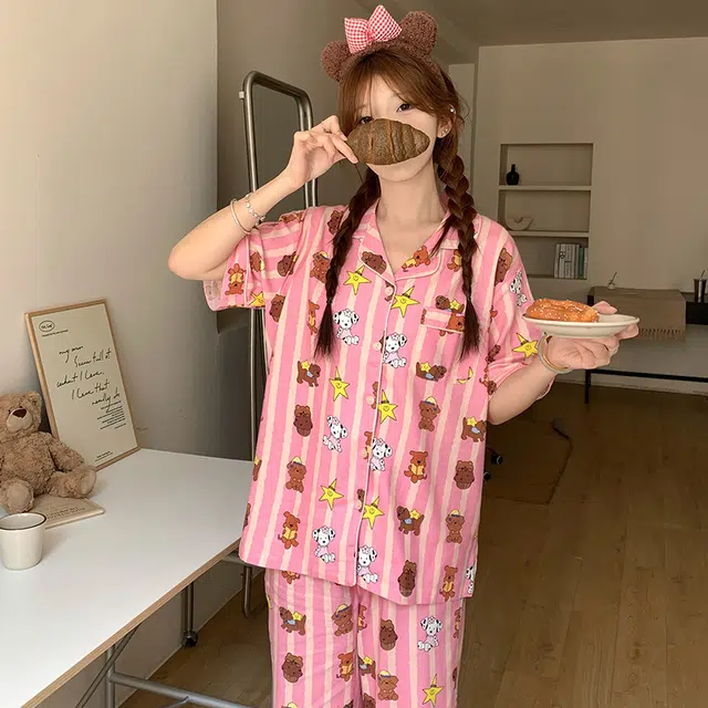 侘町 星星狗纯棉短袖卡通柔软透气亲肤睡衣礼盒 女款 图片色