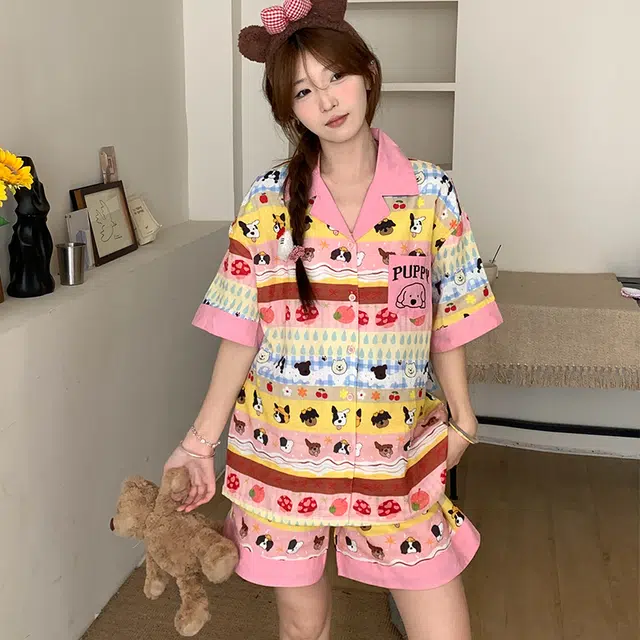 侘町 多巴胺纯棉卡通柔软透气亲肤睡衣礼盒 女款 图片色