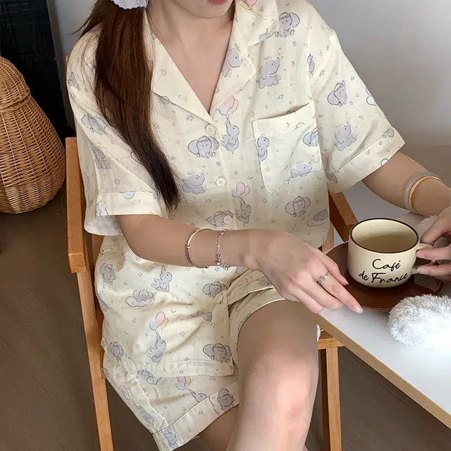 侘町 卡通可爱柔软透气亲肤纯棉睡衣礼盒 女款 图片色