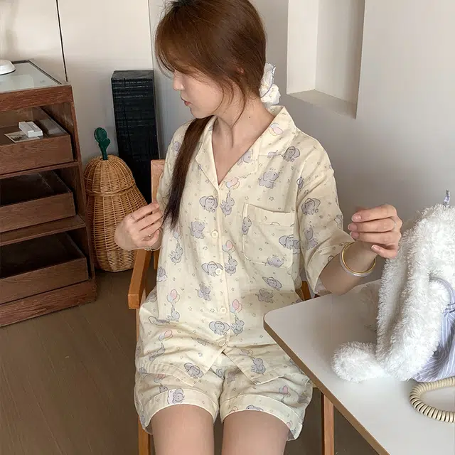 侘町 卡通可爱柔软透气亲肤纯棉睡衣礼盒 女款 图片色