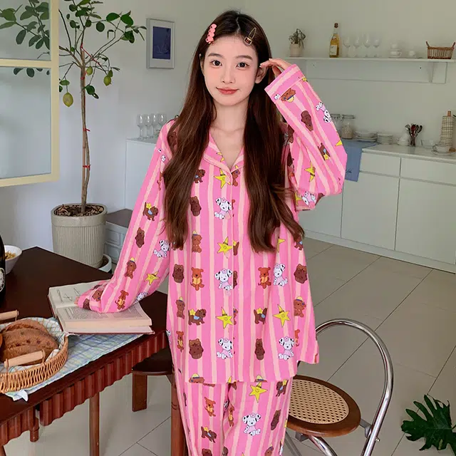 侘町 星星狗纯棉柔软透气亲肤睡衣套装 女款 粉色