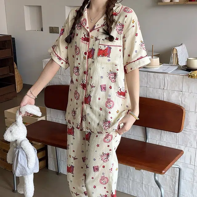 侘町 星星熊纯棉可爱卡通柔软透气亲肤睡衣礼盒 女款 图片色