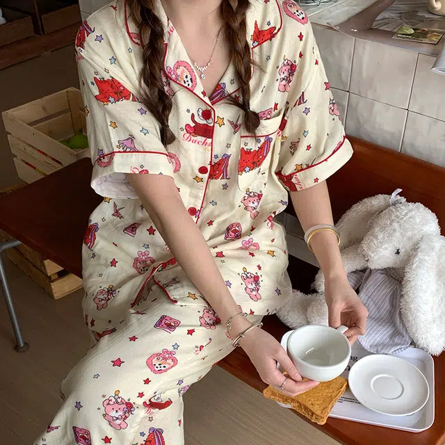 侘町 星星熊纯棉可爱卡通柔软透气亲肤睡衣礼盒 女款 图片色