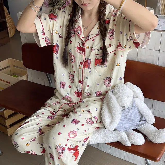 侘町 星星熊纯棉可爱卡通柔软透气亲肤睡衣礼盒 女款 图片色