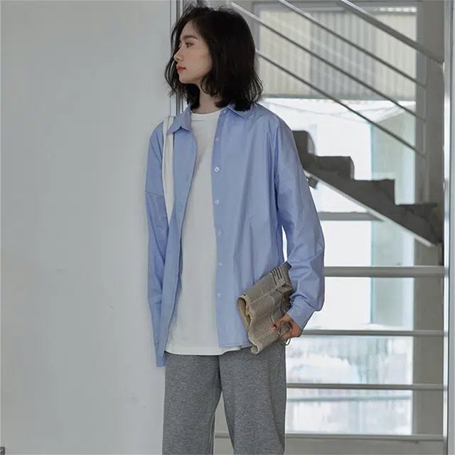 莫代尔 设计感气质净色长袖防晒衬衫 女款 蓝色