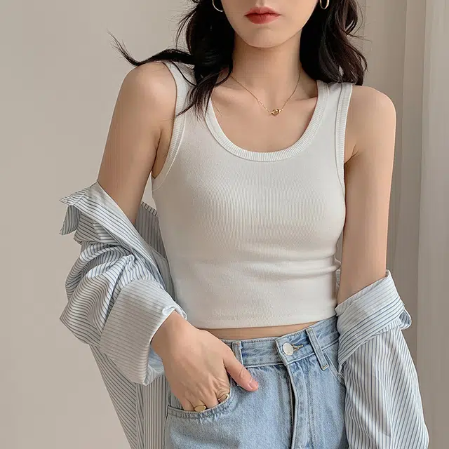 莫代尔 纯色修身圆领纯色打底背心 女款