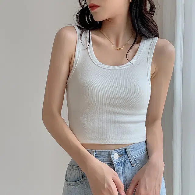 莫代尔 纯色修身圆领纯色打底背心 女款