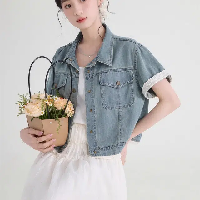 莫代尔 通勤时尚翻领短袖衬衫 女款