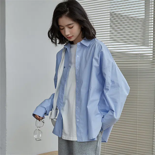 莫代尔 设计感气质净色长袖防晒衬衫 女款 蓝色