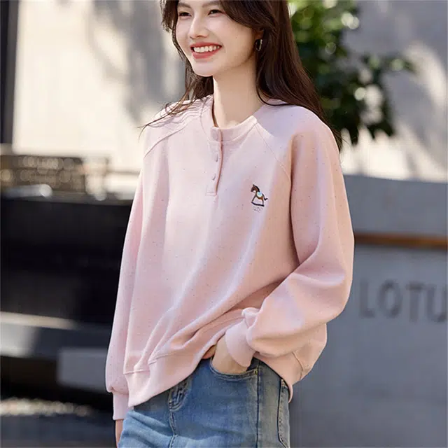 莫代尔 减龄上衣简约时尚小个子圆领宽松百搭长袖卫衣 女款