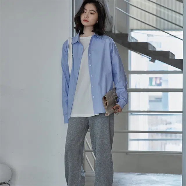 莫代尔 设计感气质净色长袖防晒衬衫 女款 蓝色