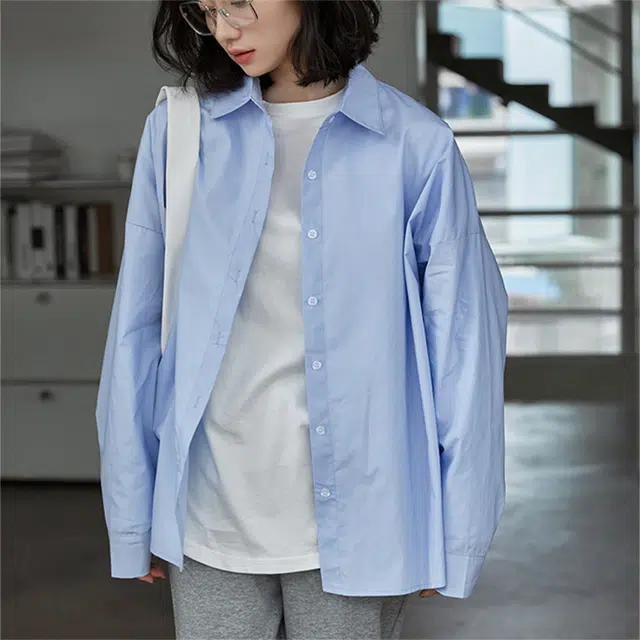莫代尔 设计感气质净色长袖防晒衬衫 女款 蓝色