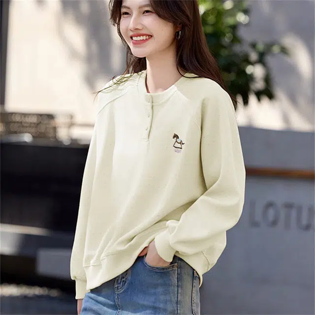 莫代尔 减龄上衣简约时尚小个子圆领宽松百搭长袖卫衣 女款
