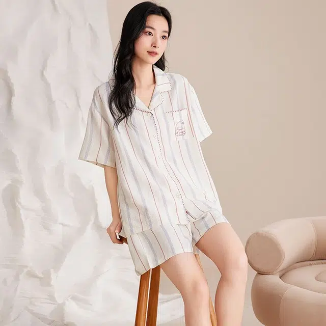 细舍 甜美短袖休闲家居服三分裤夏季睡衣套装 女款