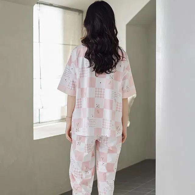 细舍 短袖七分裤甜美时尚舒适家居服睡衣套装 女款