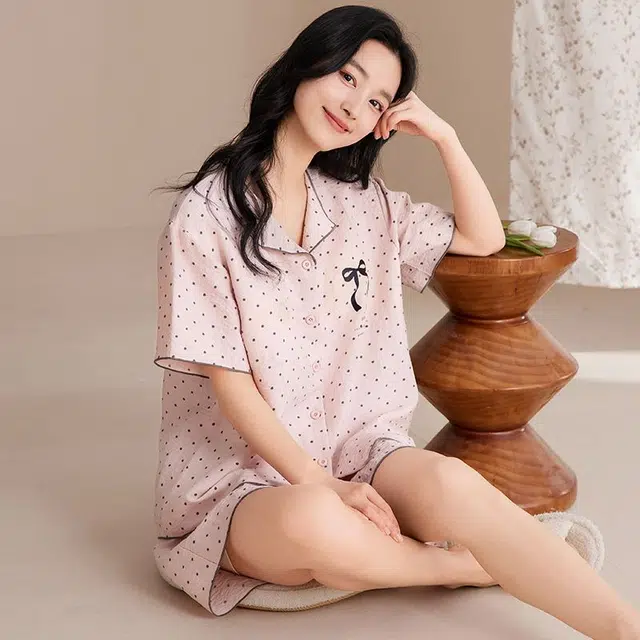 细舍 短袖甜美休闲家居服三分裤夏季睡衣套装 女款