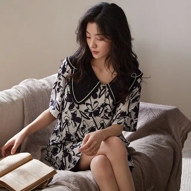 细舍 短袖休闲甜美家居服三分裤夏季睡衣套装 女款
